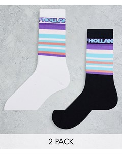 Набор из двух пар носков в полоску черного и белого цветов House of holland