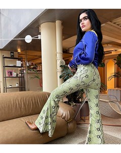 Зеленые расклешенные от колена брюки с принтом под змеиную кожу x Sophia Hadjipanteli Labelrail