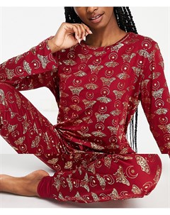 Длинная пижама бордового цвета с фольгированным принтом бабочек x Chelsea Peers The wellness project