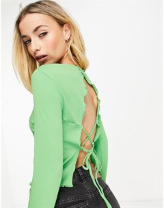 Ярко зеленый лонгслив с завязками на спине FRSH Vero moda