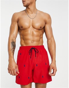 Красные шорты для плавания со сплошным логотипом в виде игрока в поло Traveler Polo ralph lauren