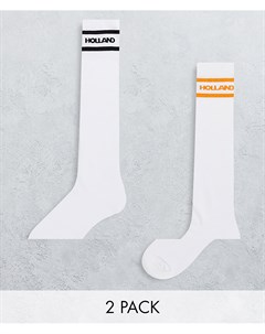 Белые высокие носки с контрастными полосками House of holland