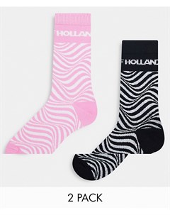 Набор из двух пар носков черного и розового цвета с волнистым принтом House of holland