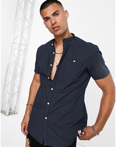 Рубашка с короткими рукавами воротником с застежкой на пуговицах и сплошным принтом Denim Tom tailor