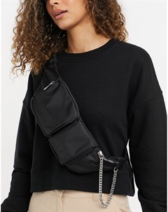 Черная нейлоновая сумка кошелек на пояс с карманами Asos design