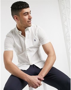 Белая приталенная рубашка на пуговицах из ткани сирсакер с короткими рукавами и логотипом Polo ralph lauren