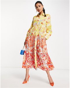 Разноцветное ярусное платье миди с цветочным принтом French connection