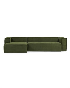 Трехместный диван blok с левым шезлонгом в зеленом толстом вельвете 330 см зеленый 330x69x174 см La forma