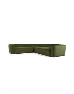 Четырехместный угловой диван blok в зеленом толстом вельвете зеленый 290x69x290 см La forma