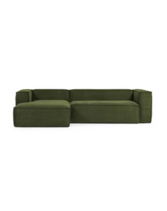 Трехместный диван blok с левым шезлонгом в зеленом толстом вельвете зеленый 300x69x174 см La forma