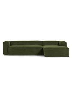 Трехместный диван blok с правым шезлонгом в зеленом толстом вельвете зеленый 330x69x174 см La forma
