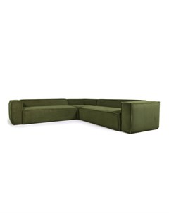 Шестиместный угловой диван blok в зеленом толстом вельвете зеленый 320x69x320 см La forma