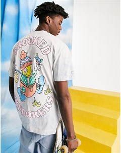 Разноцветная футболка с принтом тай дай и графическим принтом Crooked Explorers Crooked tongues