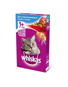 Сухой корм для взрослых стерилизованных кошек с говядиной 350 г Whiskas