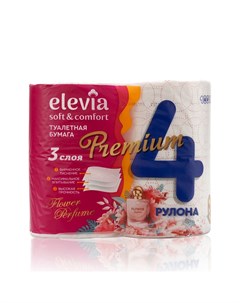 Туалетная бумага Premium 3х слойная Flower perfume 4шт Elevia