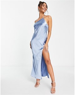 Атласное платье мидакси на одно плечо с драпировкой на спине приглушенного голубого цвета Bridesmaid Asos design