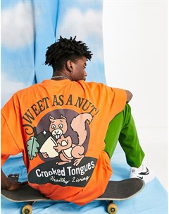 Оранжевая oversized футболка с принтом Sweet As A Nut Crooked tongues