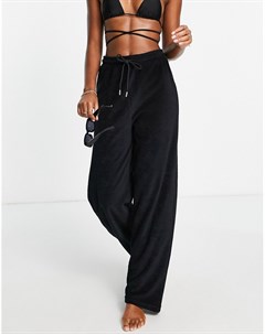 Махровые брюки черного цвета с поясом на шнурке от комплекта New girl order