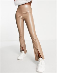 Расклешенные брюки из искусственной кожи цвета мокко с разрезами спереди Parisian