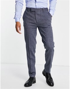 Темно синие брюки узкого кроя из фактурного материала с добавлением шерсти Asos design