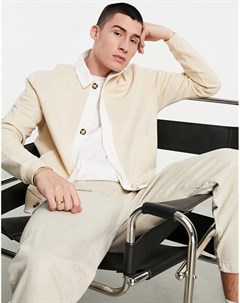 Белая трикотажная куртка в стиле oversized с контрастной планкой Asos design