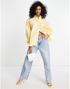 Поплиновая рубашка лимонного цвета с завязками на рукавах Topshop