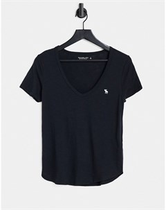 Черная футболка с V образным вырезом и логотипом Abercrombie & fitch