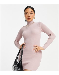 Розовое платье мини в рубчик из переработанных материалов с высоким воротником Missguided petite