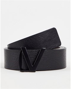 Двусторонний ремень из фактурной кожи с пряжкой в форме буквы V черного цвета Amaretto Valentino bags