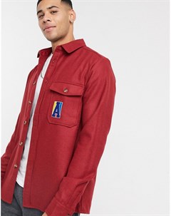 Красная рубашка навыпуск с вышивкой на груди из ткани с добавлением шерсти Asos actual