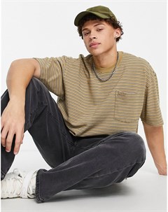 Oversized футболка в полоску светло коричневого цвета с карманом и логотипом Levi's®
