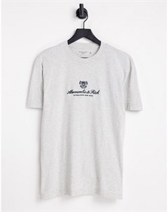 Серая меланжевая футболка с фирменной символикой на груди Abercrombie & fitch
