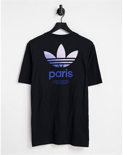Черная футболка с логотипом и принтом на спине Paris Adidas originals