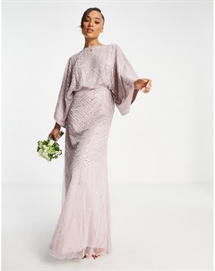 Платье макси приглушенного розово лилового цвета с очень большими рукавами Bridesmaid Frock and frill
