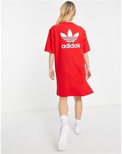 Красное платье футболка с принтом на спине adicolour Adidas originals
