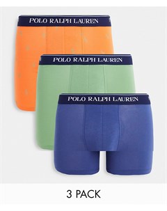Набор из 3 боксеров брифов темно синего оранжевого и зеленого цвета со сплошным принтом логотипа Polo ralph lauren