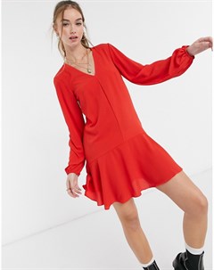 Красное свободное платье мини с V образным вырезом Asos design