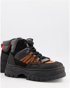 Черно серые ботинки на шнуровке из искусственной кожи с оранжевыми вставками Asos design