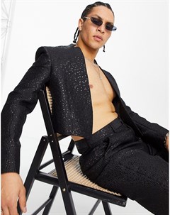 Укороченный пиджак зауженного кроя без воротника из жаккарда черного цвета с эффектом металлик Asos design
