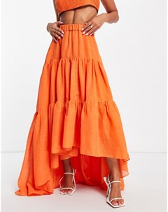 Оранжевая ярусная юбка макси с асимметричным краем от комплекта Asos design