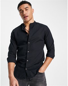 Черная льняная рубашка с воротником стойкой Essentials Jack & jones