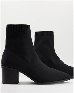 Черные ботинки челси на каблуке из трикотажа в рубчик Asos design
