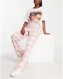 Трикотажные брюки из переработанных смесовых материалов с широкими штанинами в розовую клетку Vila