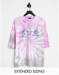 Розовая oversized футболка в стиле унисекс со спиральным принтом тай дай и графическими принтами ASO Asos design