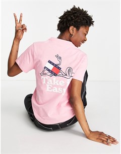 Розовая свободная футболка с графическим принтом на спине Tommy jeans