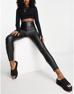 Черные брюки из искусственной кожи с наружной застежкой молнией Parisian