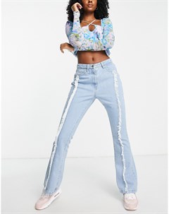 Голубые расклешенные джинсы с бахромой по швам Rebellious fashion