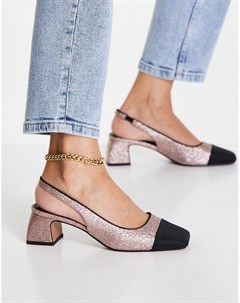 Блестящие туфли на блочном каблуке с ремешком на пятке и вставкой на носке Sally Asos design