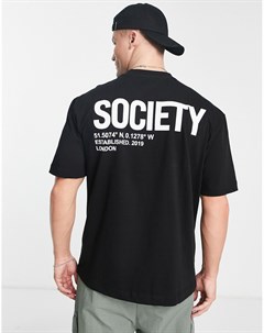Черная футболка с большим принтом Society River island