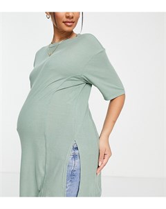 Бирюзовая oversized футболка в рубчик с разрезами по бокам и декоративными строчками ASOS DESIGN Mat Asos maternity